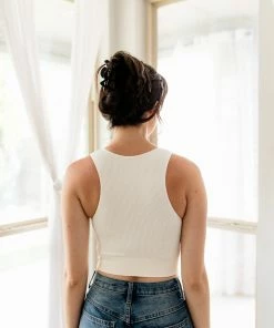 BT TOPS Meant To Be Ribbed Seamless Crop Top - Cream