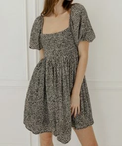 BT Murphy Leopard Puff Sleeve Babydoll Dress ANIMAL PRINT