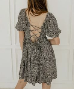 BT Murphy Leopard Puff Sleeve Babydoll Dress ANIMAL PRINT