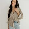 WL TOPS Cayla Corduroy Button Down Pocket Top - Mocha