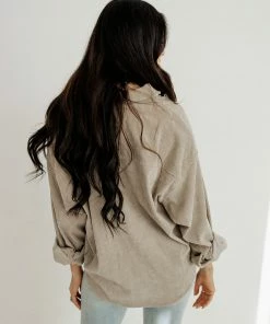 WL TOPS Cayla Corduroy Button Down Pocket Top - Mocha