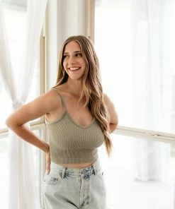 BT Sydney Ribbed Seamless Crop Tank - Light Moss TOPS