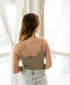 BT Sydney Ribbed Seamless Crop Tank - Light Moss TOPS