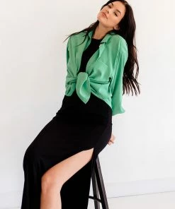 BT Perfect Game Rayon Slit Maxi Dress - Black