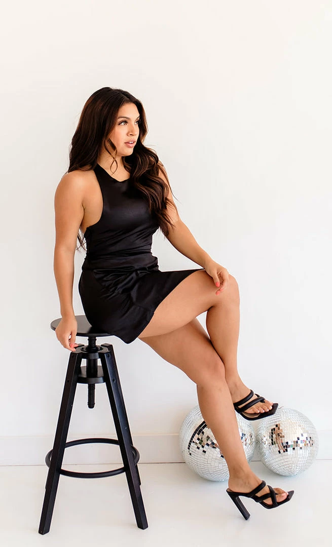 BT DRESSES Silky Dreams Halter Satin Mini Dress - Black 5 BT DRESSES Silky Dreams Halter Satin Mini Dress - Black