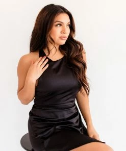 BT DRESSES Silky Dreams Halter Satin Mini Dress - Black