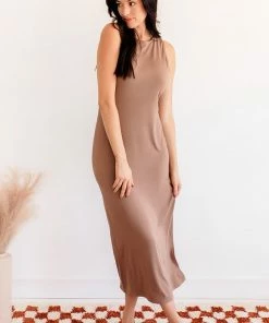 BT Perfect Game Rayon Slit Maxi Dress - Mocha