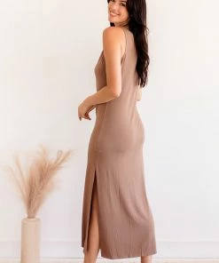 BT Perfect Game Rayon Slit Maxi Dress - Mocha