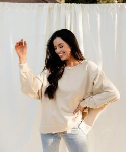 BT TOPS Sunday Cotton Blend Sweatshirt - Sand