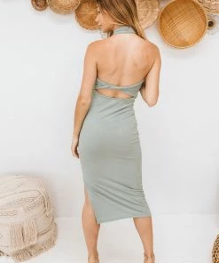 ENDLESS BLU DRESSES Sparks Ribbed Cut Out Midi Dress