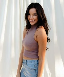 BT Molly Seamless Ribbed Mock Neck Top - Espresso