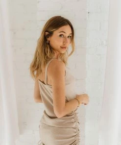 BT Tessa Ruched Satin Dress - Taupe DATE NIGHT