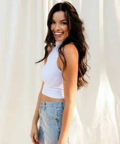 BT Molly Seamless Ribbed Mock Neck Top - White