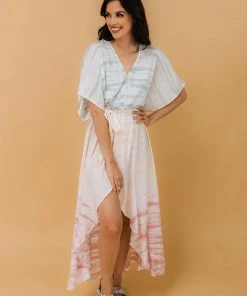 MUSTARD SEED BUMP FRIENDLY Ocean Breeze Tie Dye Wrap Maxi Dress