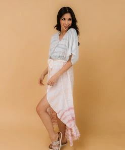 MUSTARD SEED BUMP FRIENDLY Ocean Breeze Tie Dye Wrap Maxi Dress