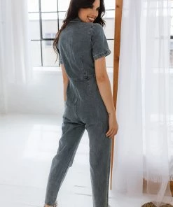 MOD REF ROMPERS + JUMPSUITS Lori Pocketed Utility Jumpsuit - Denim