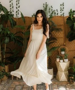 BT BRIDAL Kelsey Swiss Dot Smocked Tie Maxi Dress