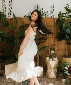 BT BRIDAL Kelsey Swiss Dot Smocked Tie Maxi Dress