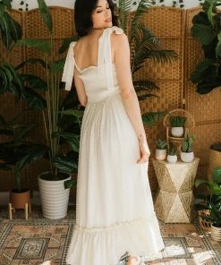 BT BRIDAL Kelsey Swiss Dot Smocked Tie Maxi Dress