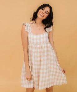 BT Emma Plaid Babydoll Dress - Taupe DRESSES