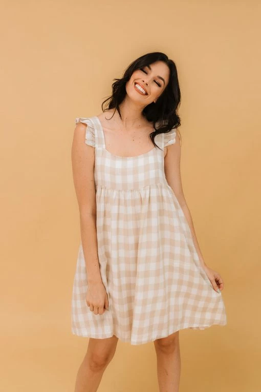 BT Emma Plaid Babydoll Dress - Taupe DRESSES