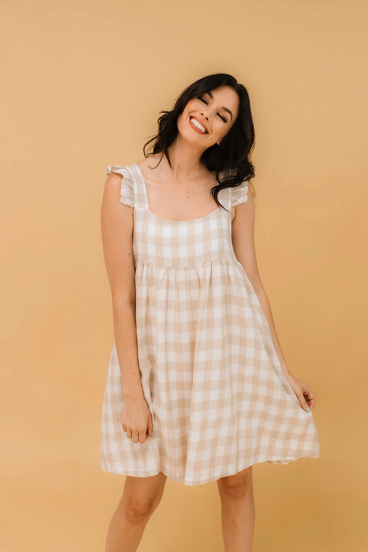 BT Emma Plaid Babydoll Dress - Taupe DRESSES 3 BT Emma Plaid Babydoll Dress - Taupe DRESSES