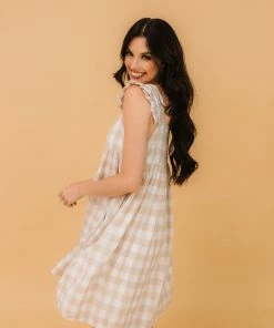 BT Emma Plaid Babydoll Dress - Taupe DRESSES