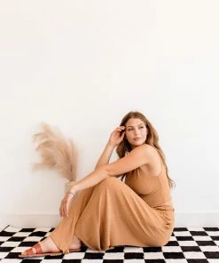 BT Someday Soon Ribbed Wide Leg Pants - Camel