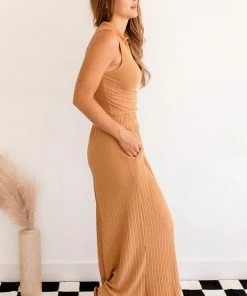 BT Someday Soon Ribbed Wide Leg Pants - Camel