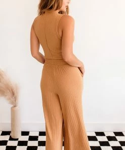 BT Someday Soon Ribbed Wide Leg Pants - Camel