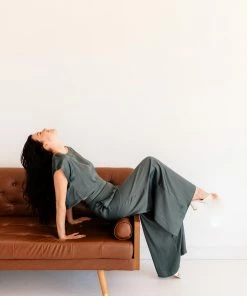 BT MATCHING SETS Tamra Wide Leg Satin Pants- Hunter Green