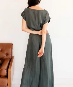 BT MATCHING SETS Tamra Wide Leg Satin Pants- Hunter Green