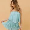 MUSTARD SEED ROMPERS + JUMPSUITS Sally Strapless Smocked Ruffle Romper - Mint