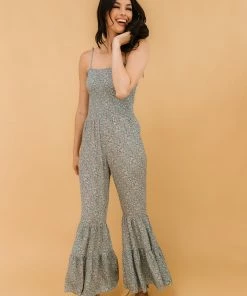 STORIA ROMPERS + JUMPSUITS Lucie Floral Smocked Flared Leg Jumpsuit
