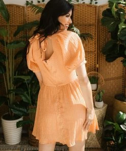 MITTOSHOP BUMP FRIENDLY Connolly Pocketed Puff Sleeve Dress - Sorbet