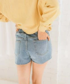 WL BOTTOMS Tilda Distressed Drawstring Denim Shorts