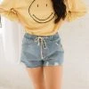 WL BOTTOMS Tilda Distressed Drawstring Denim Shorts