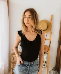 BT Lizzie Ribbed Ruffle Bodysuit MADE IN THE USA