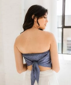 ENDLESS BLU TOPS Iyla Satin Jacquard Tube Top - Blue