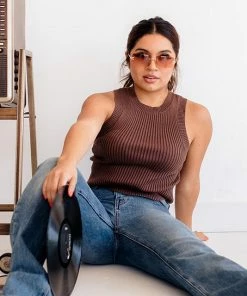 BT Piper Ribbed Cropped Tank Top - Brown BEST SELLERS