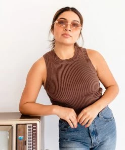 BT Piper Ribbed Cropped Tank Top - Brown BEST SELLERS