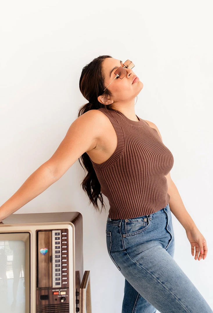 BT Piper Ribbed Cropped Tank Top - Brown BEST SELLERS 5 BT Piper Ribbed Cropped Tank Top - Brown BEST SELLERS