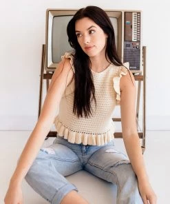 MABLE Marly Cotton Blend Ruffle Crop Tank TOPS