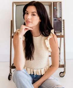 MABLE Marly Cotton Blend Ruffle Crop Tank TOPS