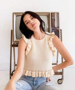 MABLE Marly Cotton Blend Ruffle Crop Tank TOPS