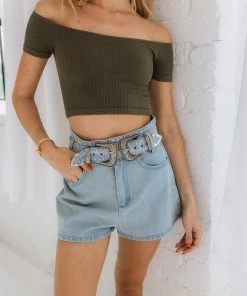 BT Christi Off The Shoulder Ribbed Crop DATE NIGHT