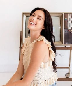 MABLE Marly Cotton Blend Ruffle Crop Tank TOPS