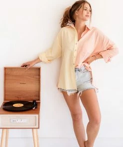 BT TOPS Lemonade Breeze Color Block Button Down Top