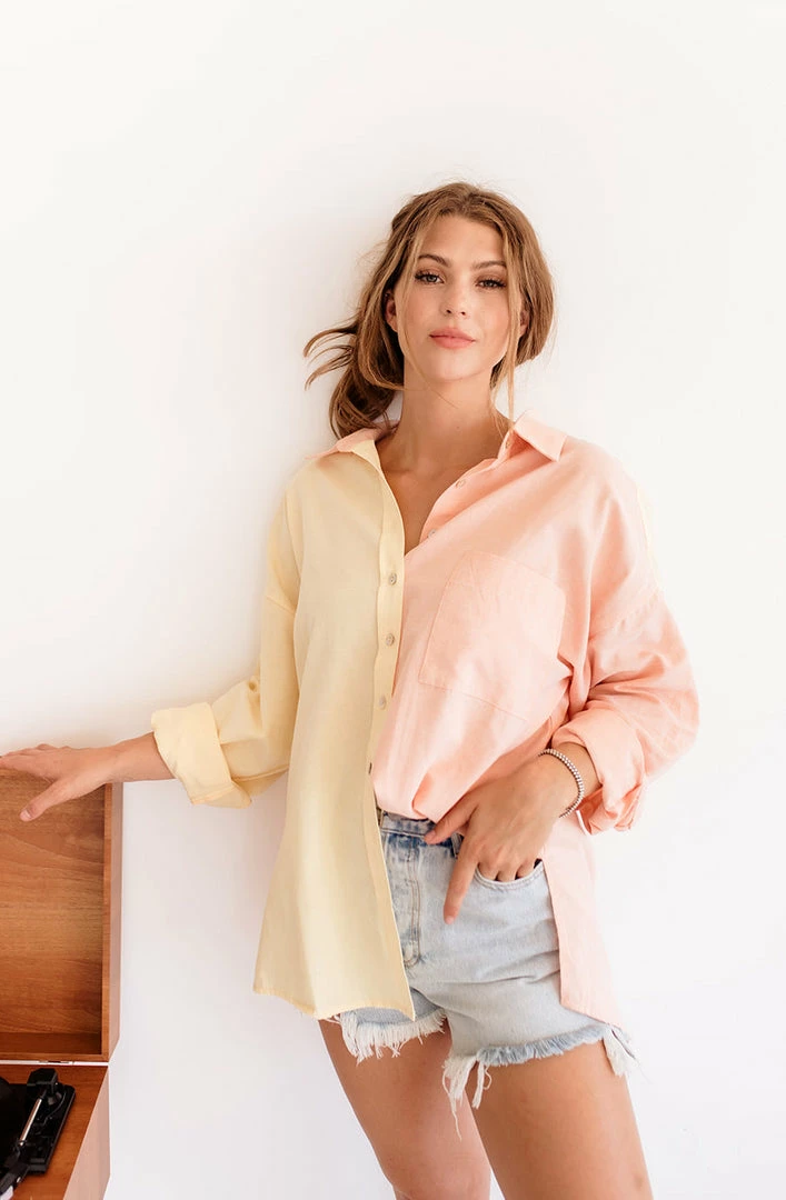 BT TOPS Lemonade Breeze Color Block Button Down Top 3 BT TOPS Lemonade Breeze Color Block Button Down Top