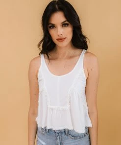 POL Deacon Embroidery Detail Crop Top - Ivory